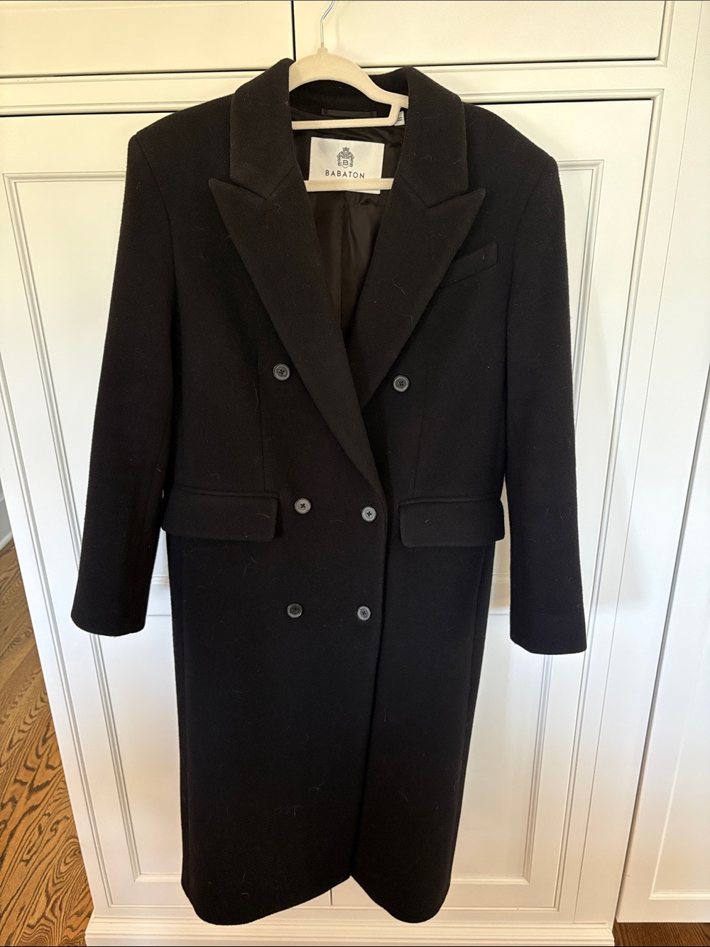 Babaton Black Double-Breasted Wool Cashmere Coat